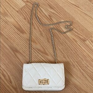 Aldo Ivory Quilted Crossbody Bag with Gold Chain
